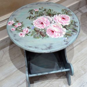 Modern Shabby Chic Vintage newspaper table with floral olive shades