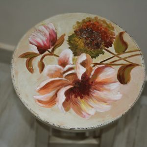 Shabby Chic Vintage Bar Chair - Brown hand painted flower Beech Wood