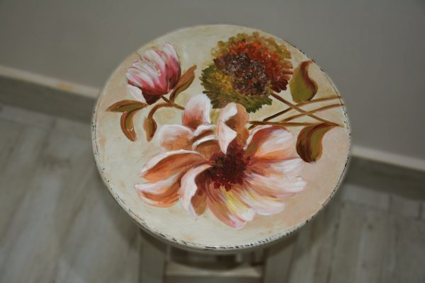 Shabby Chic Vintage Bar Chair - Brown hand painted flower Beech Wood