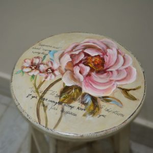 Shabby Chic Vintage Bar Chair - Pink hand painted flower Beech Wood