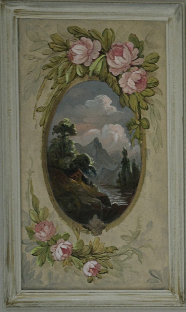 Hand painted Toile tableau - Oil on canvas Vertical Vintage beige Frame