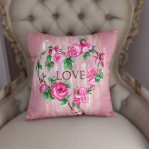 Family shabby chic hand painted cushion