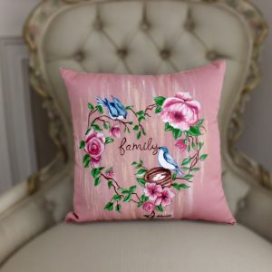 Family shabby chic hand painted cushion